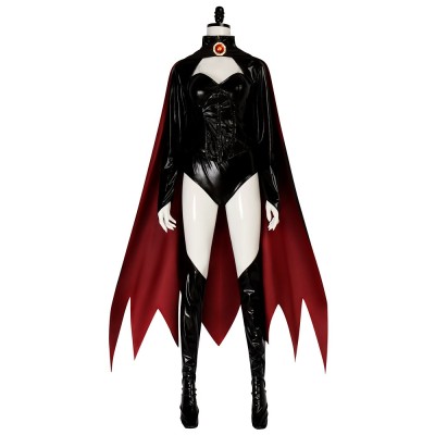 X-Men 97 Goblin Queen Madelyne Pryor Cosplay Costume Black Faux Leather Corset Set With Red Lined Cloak