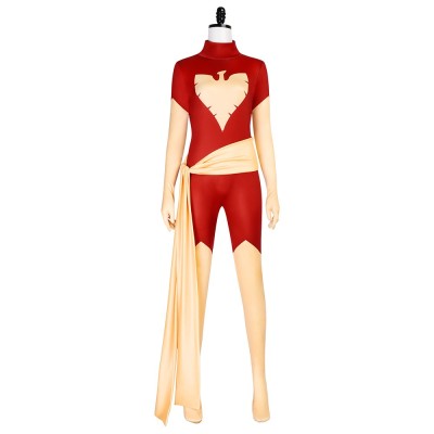 X-Men Dark Phoenix Jean Grey Cosplay Costume Red And Gold Bodysuit With Phoenix Emblem And Sash Belt