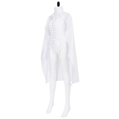 X-Men White Queen Emma Frost Cosplay Costume White Lace-Up Corset With Cloak, Collar, Gloves And Briefs