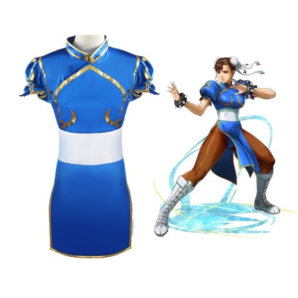 Street Fighter Chun-Li Blue Cheong-sam Cosplay Costume