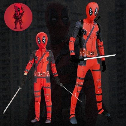 Adult & Kids Deadpool Cosplay Costume Printed Suit For Halloween 