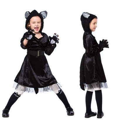 Children's Halloween Outfit Cute Black Cat Animal Cosplay Dress