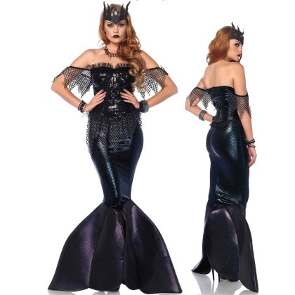 Halloween Black Mermaid Dress Adults Sexy Cosplay Costume