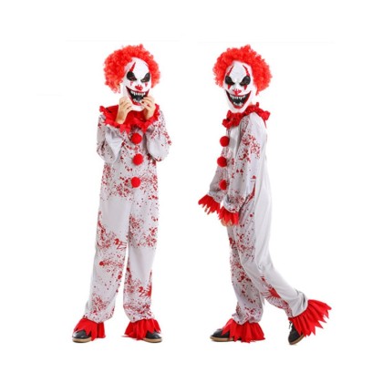 Red Blood Spatter Horror Clown Halloween Costume Children's Unisex Jumpsuit With Hood