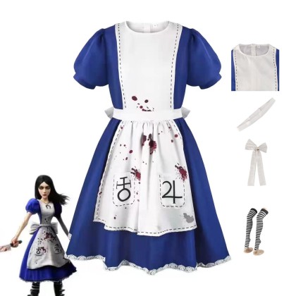 Halloween Cosplay Costume Bloodstain Alice Maid Dress