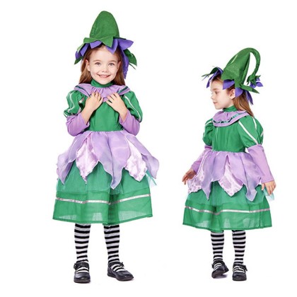 Children's Jungle Puffy Sleeve Skirt Flower Fairy Halloween Cosplay Costume