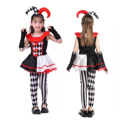 Halloween Carnival Party Clowns Plaid Dress Party Cosplay Costume