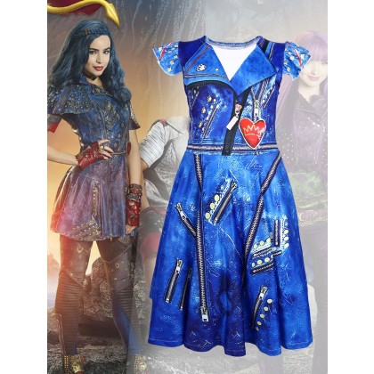 Kids Descendants 3 The Blue Cosplay Dress For Halloween Costume
