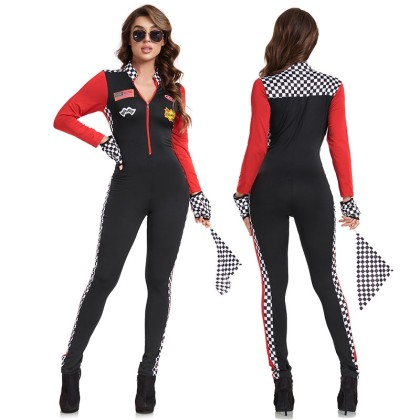 Halloween Costume Sexy Women Long-sleeves F1 Race Car Driver Jumpsuit