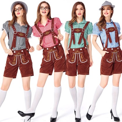 Bavarian Four-Color Plaid Suspenders Suit Halloween Costume