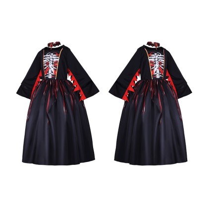 Halloween Witch Costume Girl  Black Horror Skull Dress