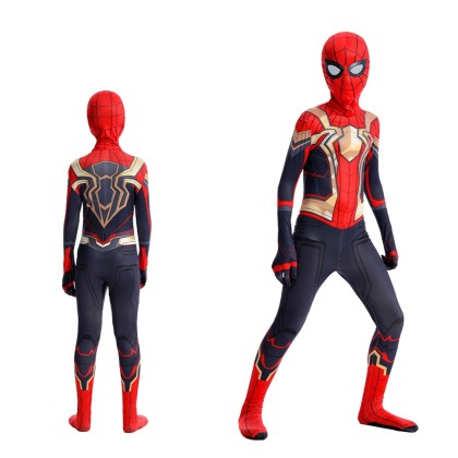 Golden Iron Spider-Man No Way Home  Printed Jumpsuit Halloween Parent-Child Cosplay Costume