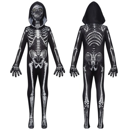 Halloween Children's Horror Skull Tight-fitting Death God Hooded Jumpsuit