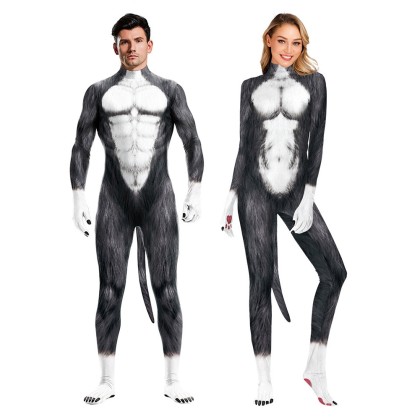 Animal Husky Bodysuit For 3D Printed Couple's Matching Halloween Costumes