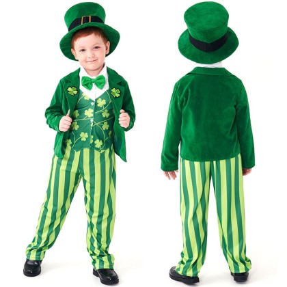 Halloween Costumes Children's Irish Goblin Dwarf  Four-Leaf Clover Cosplay Suit