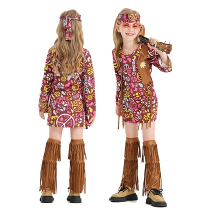  Halloween Carnival Stage Costume Kids Hippie Rock Artist Costume