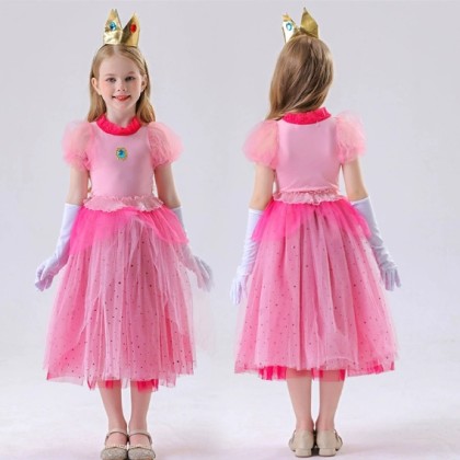 Kids Princess Peach Dress Halloween Cosplay Costume