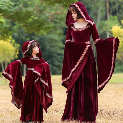 European Medieval Retro Court Hood Dress Halloween Parent-child Cosplay Costume