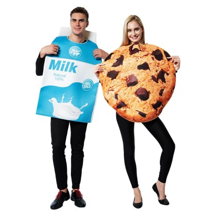 Halloween Couples Cosplay Cosutem Milk Carton & Cookies  Funny Costume