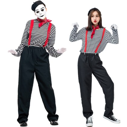 Halloween Burlesque Costume Mime Actor Couple Clown Costume