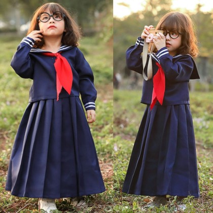 Halloween Children's College Daily Pleated Long Dress Small Navy Sailor Cosplay Costume