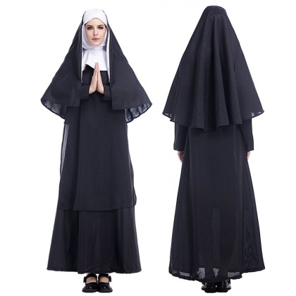  Halloween Black Robe Jesus Christianity Nun Cosplay Costume