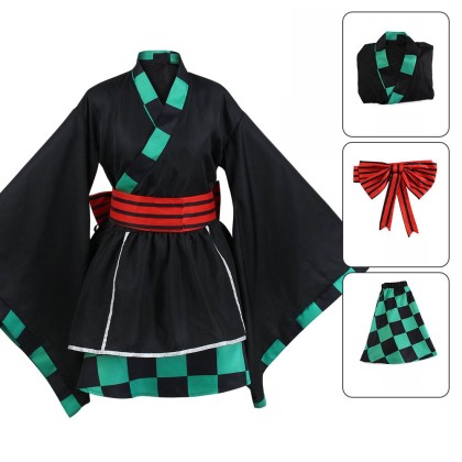 Demon Slayer Kamado Tanjirou Maid Skirt Cosplay Costume Black Edition