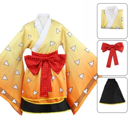 Demon Slayer Agatsuma Zenitsu Maid Skirt Cosplay Costume 