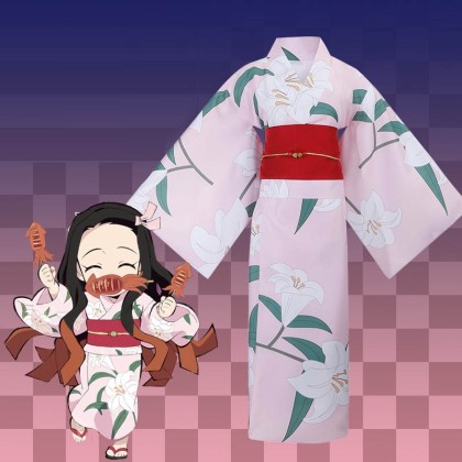 Demon Slayer Kamado Nezuko Pink Kimono Cosplay Costume