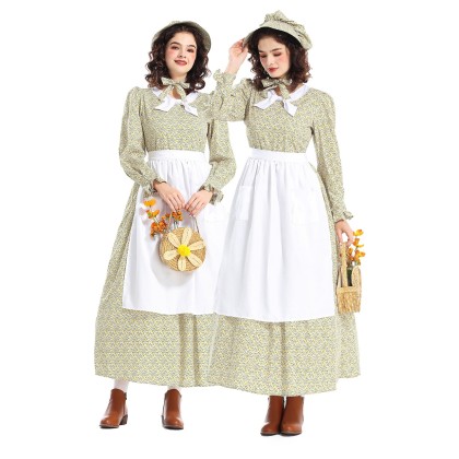 Prairie Colonial Floral Dress Adult Halloween Cosplay Costume