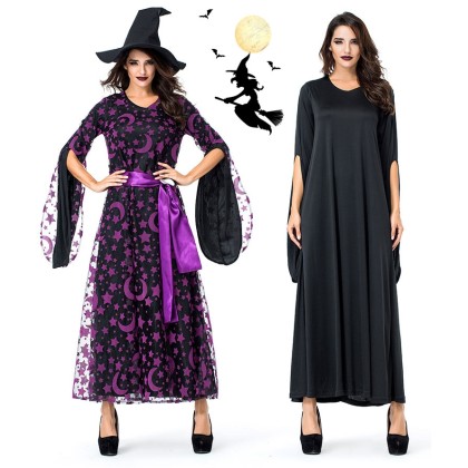 Purple Star and Moon Sorceress Halloween Party Witch Costume