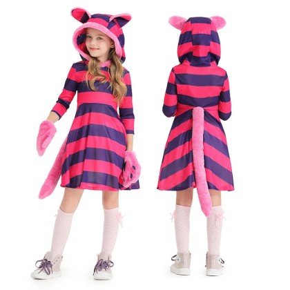 Halloween Costume Alice in Wonderland Purple Striped Cat Cosplay Costume For Kids
