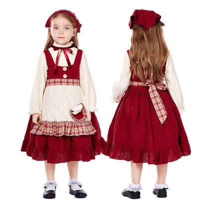 Halloween Cosplay Red Plaid Dressed Little Maid Costume