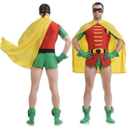 Superhero Robin Cosplay Jumpsuit with Cloak For Halloween Adult  Costumes