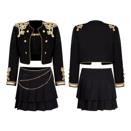 aespa Ningning Inspired Black Gold Stage Outfit Cosplay Costume