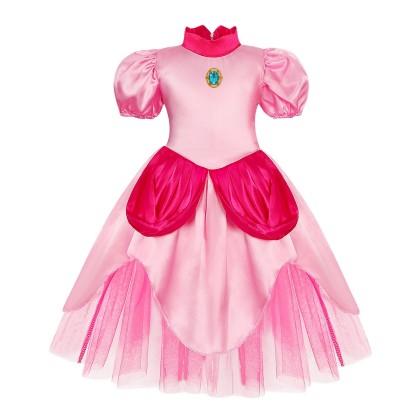 Halloween Stage Costume Super Mario Peach Princess Girl's Pink Dress Cosplay Costume