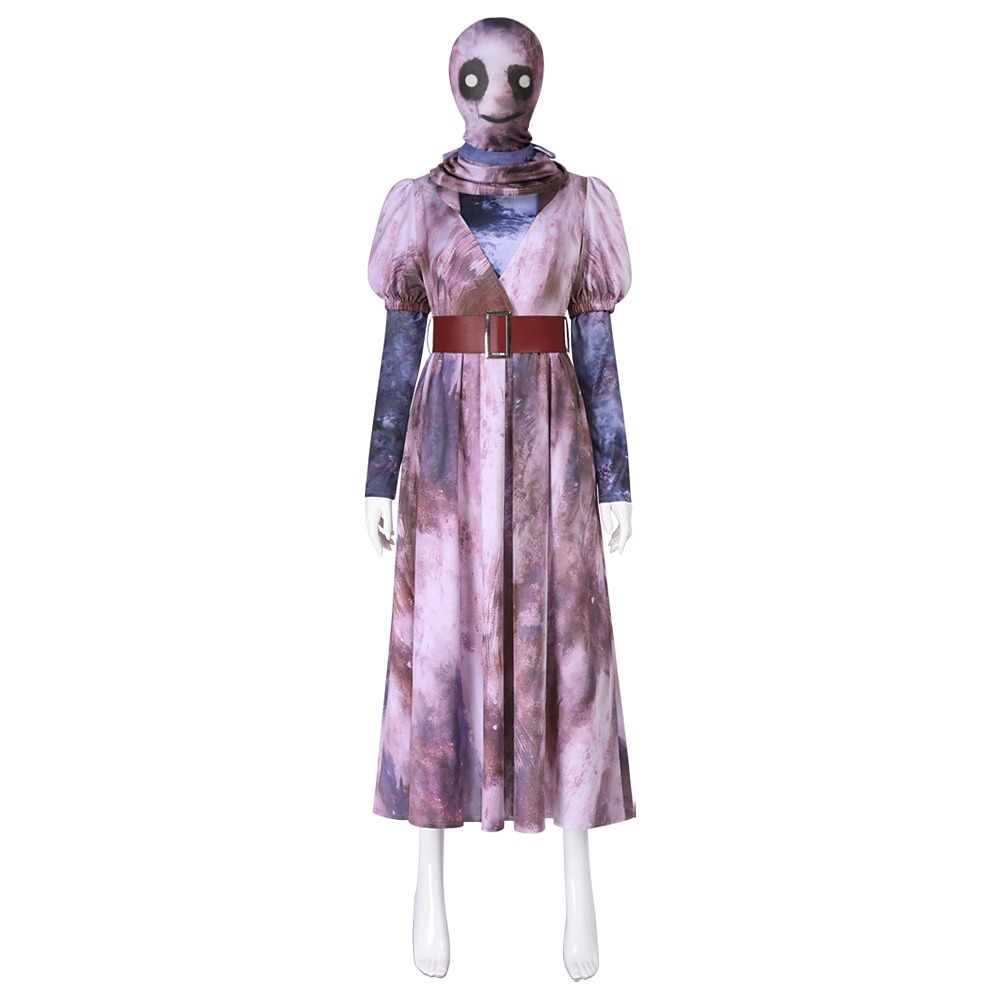 Dead by Daylight Silent Hill Nurse cosplay costume mauve dress with face hood, belt and long-sleeve tee