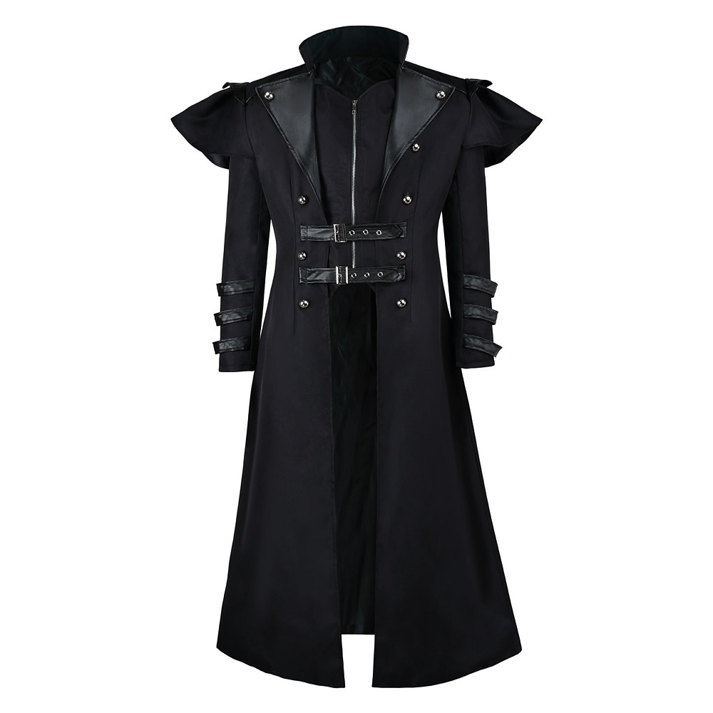 Delta Force Warden long trench coat with faux leather lapels in black