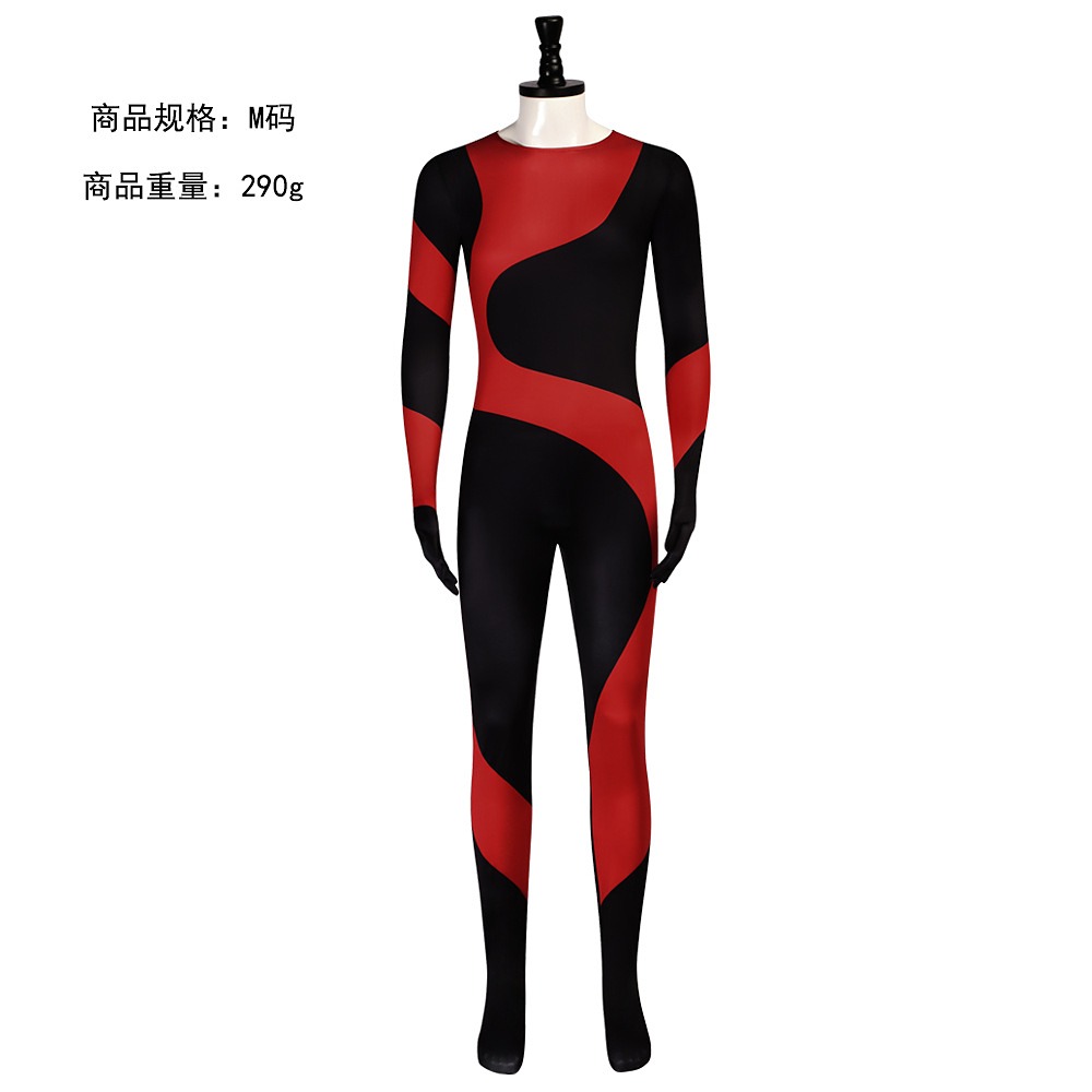 Dr. Eggman Robotnik black and red flight bodysuit with attached gloves, front view