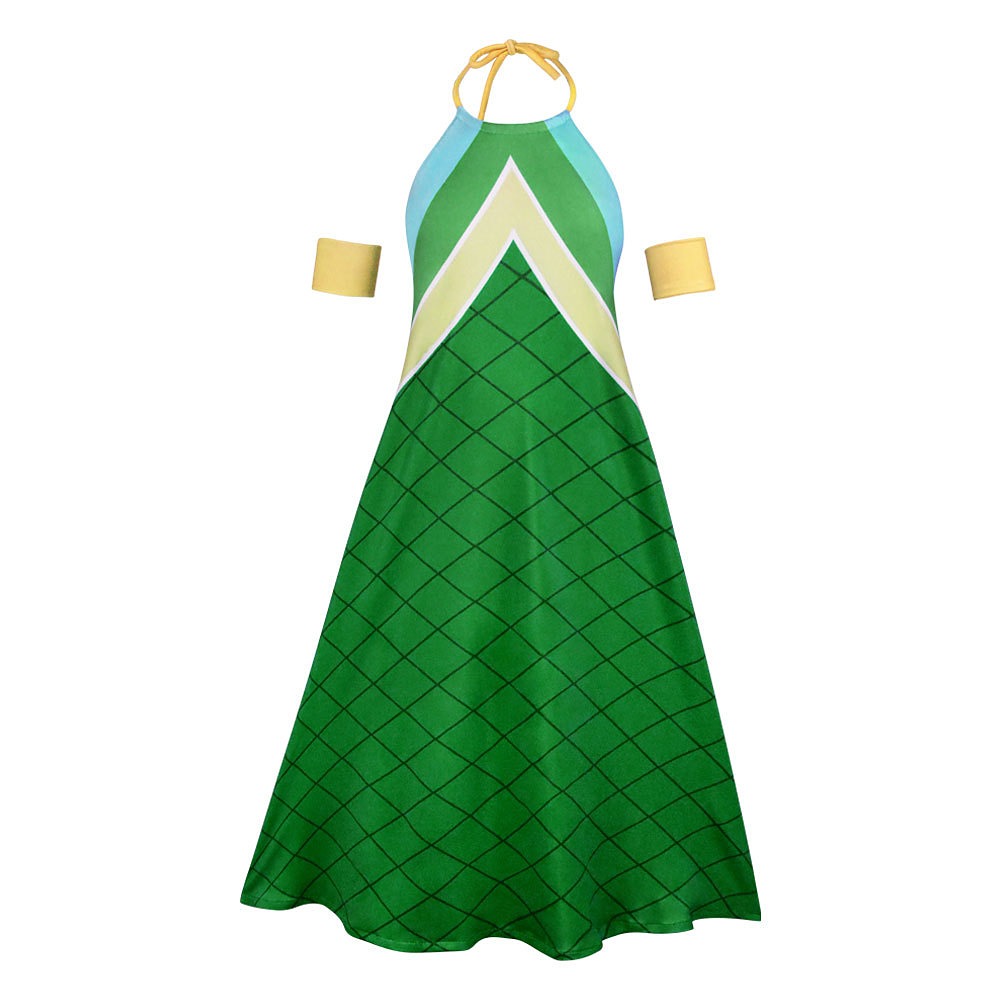 Fairy Tail Wendy Marvell green halter dress cosplay costume with two gold armbands