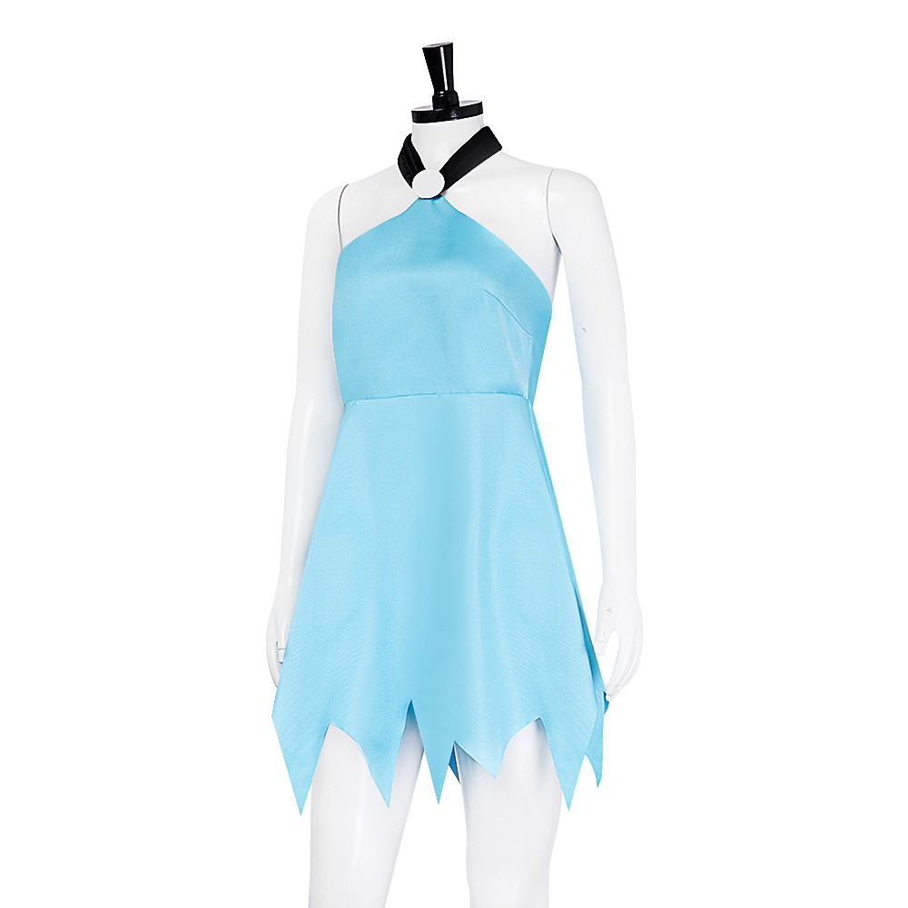 The Flintstones Betty Rubble blue halter dress cosplay costume with hair bow