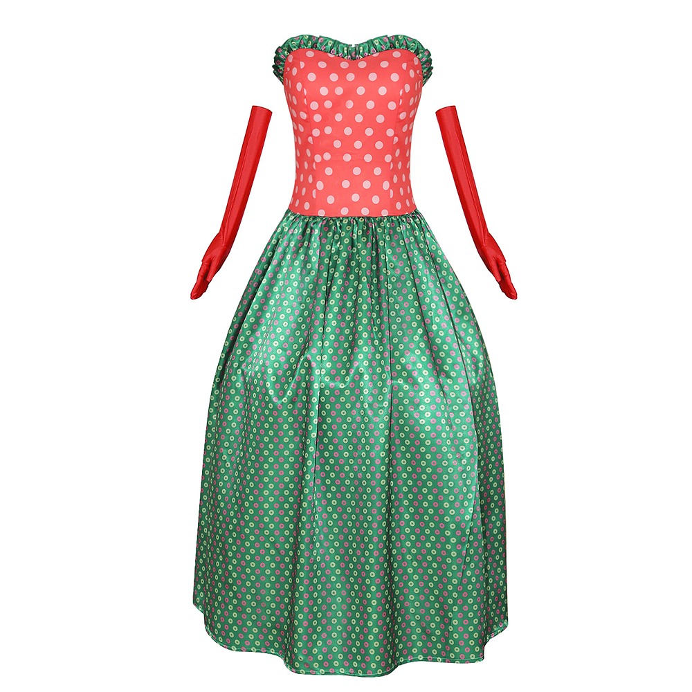 Martha May Whovier polka dot dress and gloves cosplay costume front view