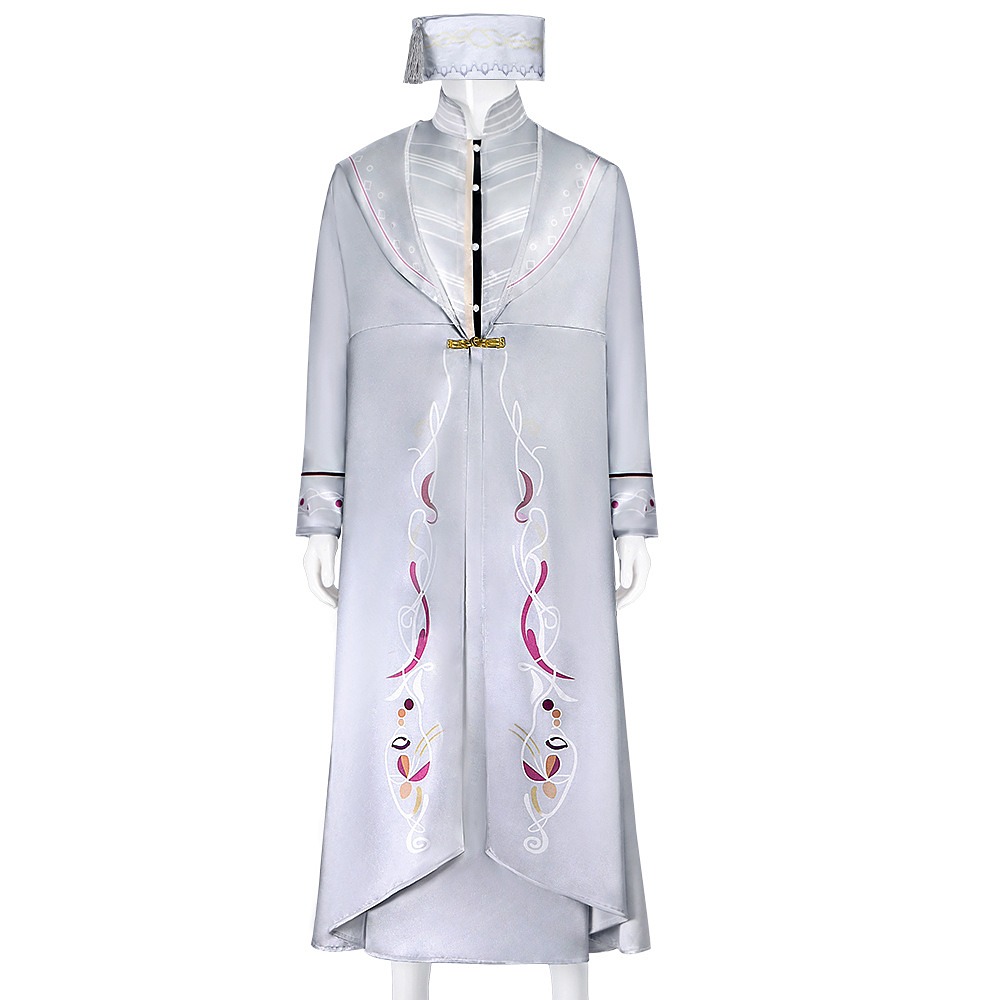 Albus Dumbledore silver-white printed wizard robe costume with undershirt and hat