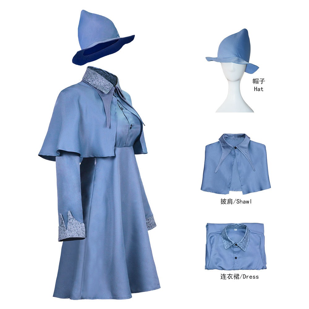 Front view of Fleur Delacour's blue Beauxbatons cosplay dress