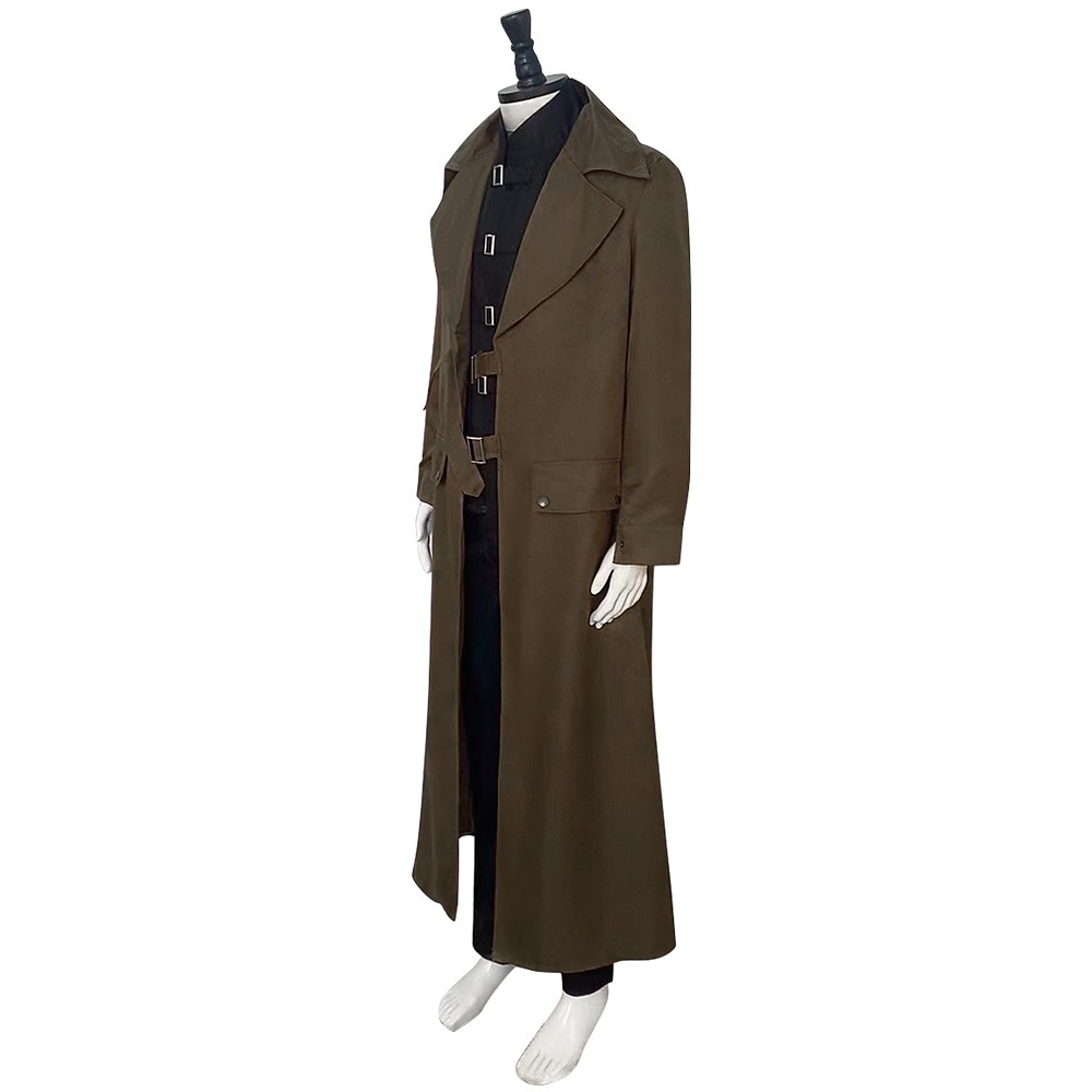 Harry Potter Mad-Eye Moody costume with brown long trench coat, buckle vest and eye patch