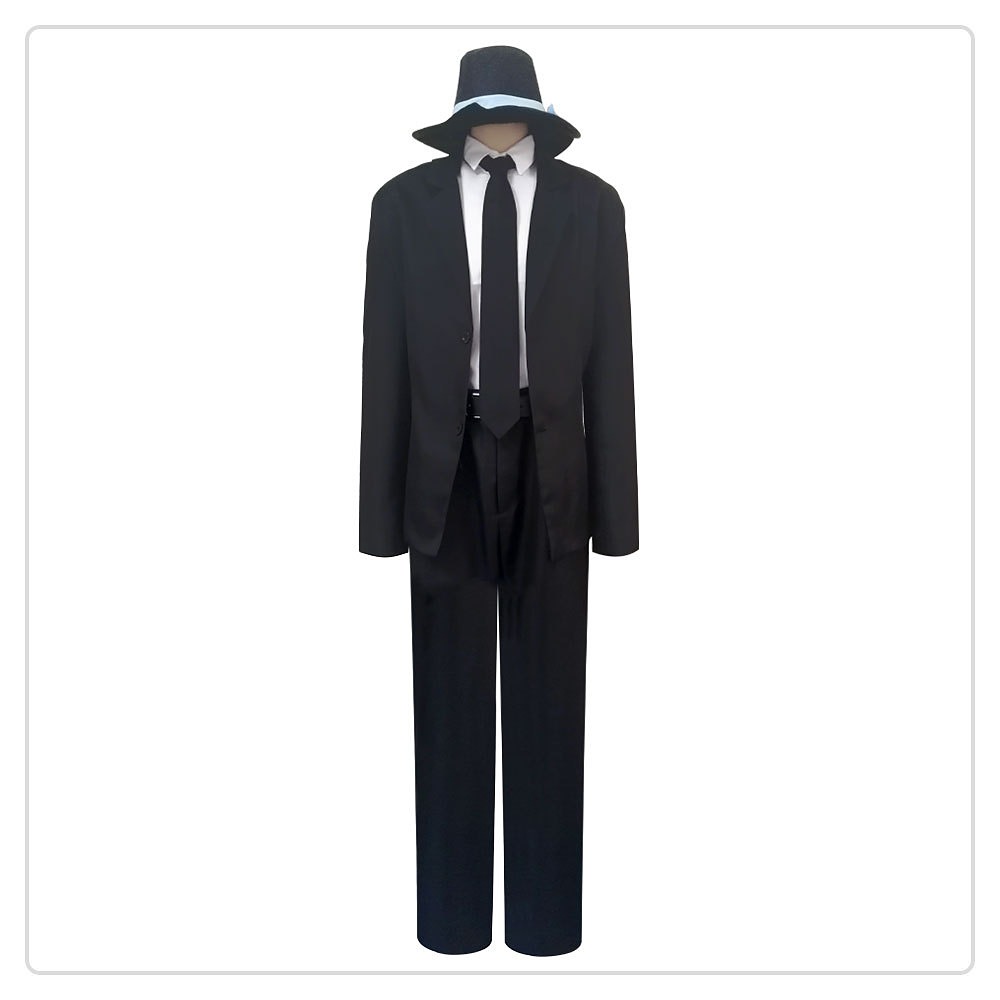 High-Rise Invasion Sniper Mask men's black suit cosplay costume with fedora and tie