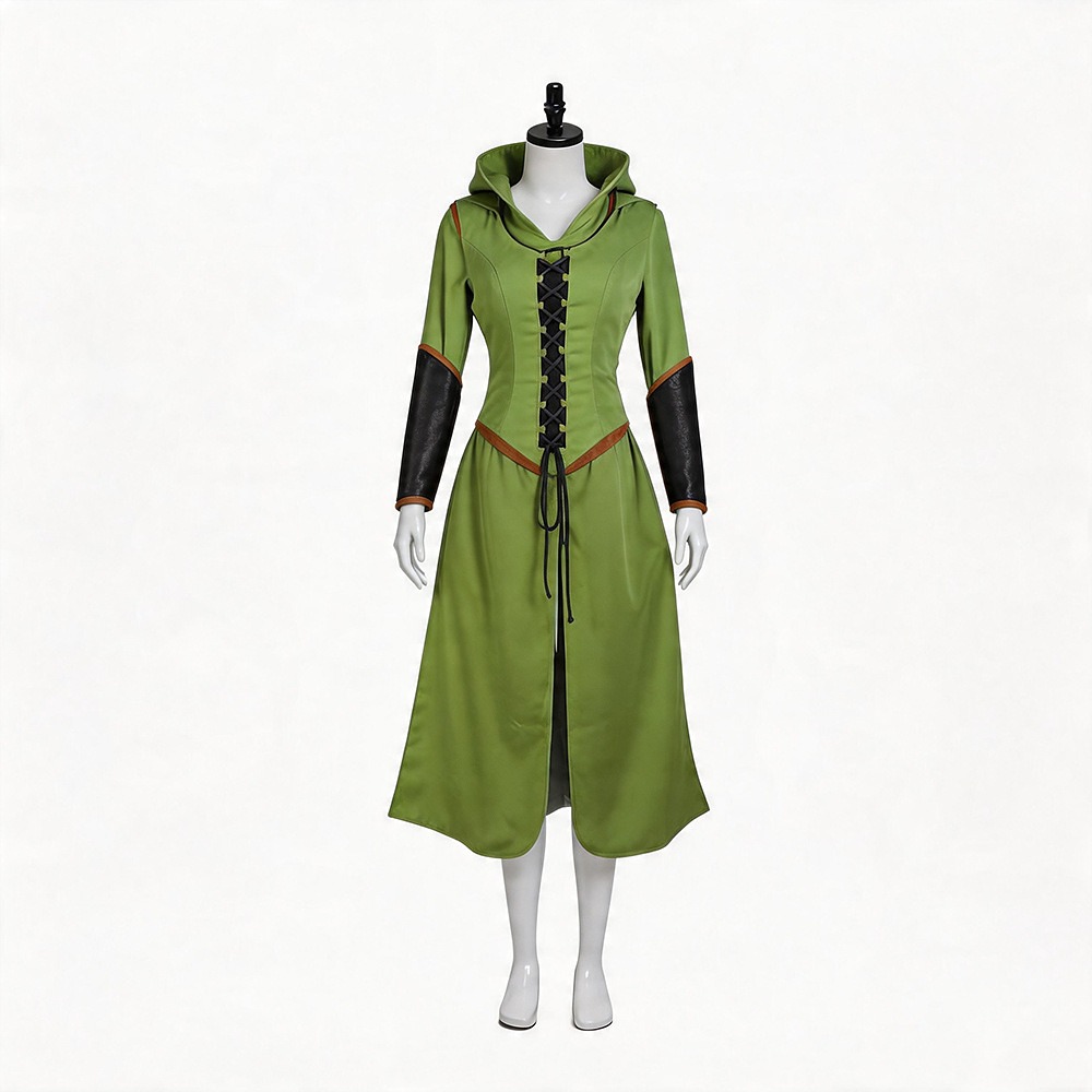 Tauriel green hooded coat dress from The Hobbit with black lace-up front