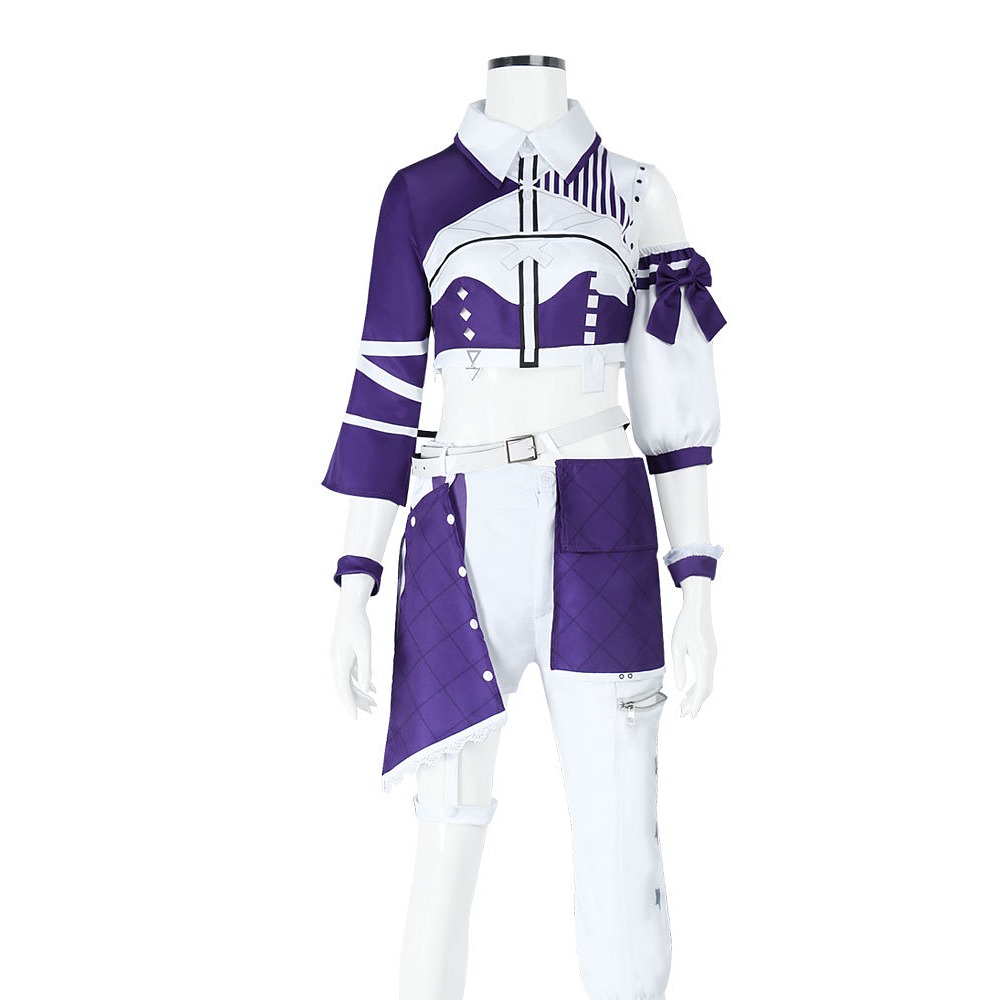 Kobo Kanaeru purple and white idol stage cosplay costume with crop top and pants