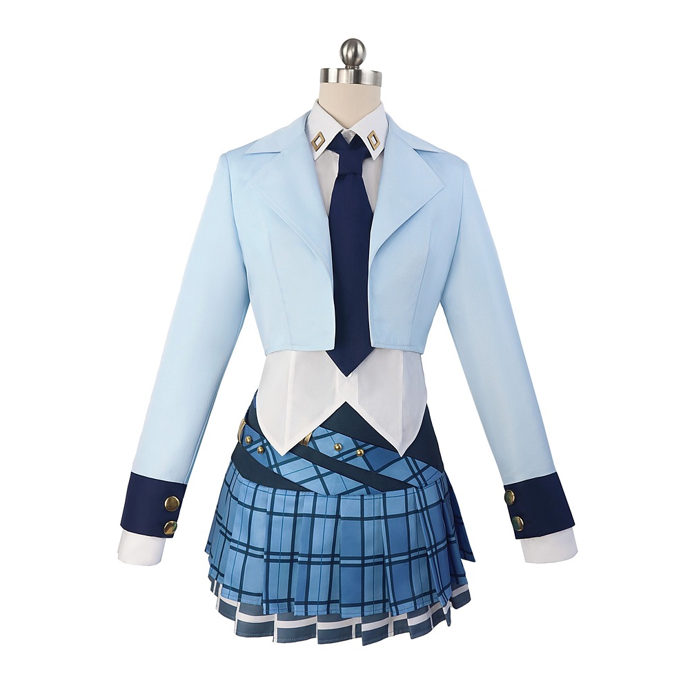 Honor of Kings Xishi idol group cosplay costume with light blue cropped blazer and plaid skirt
