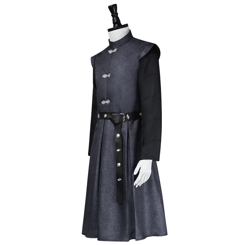 House of the Dragon Targaryen prince slate grey long tunic with printed black sleeves and studded belt